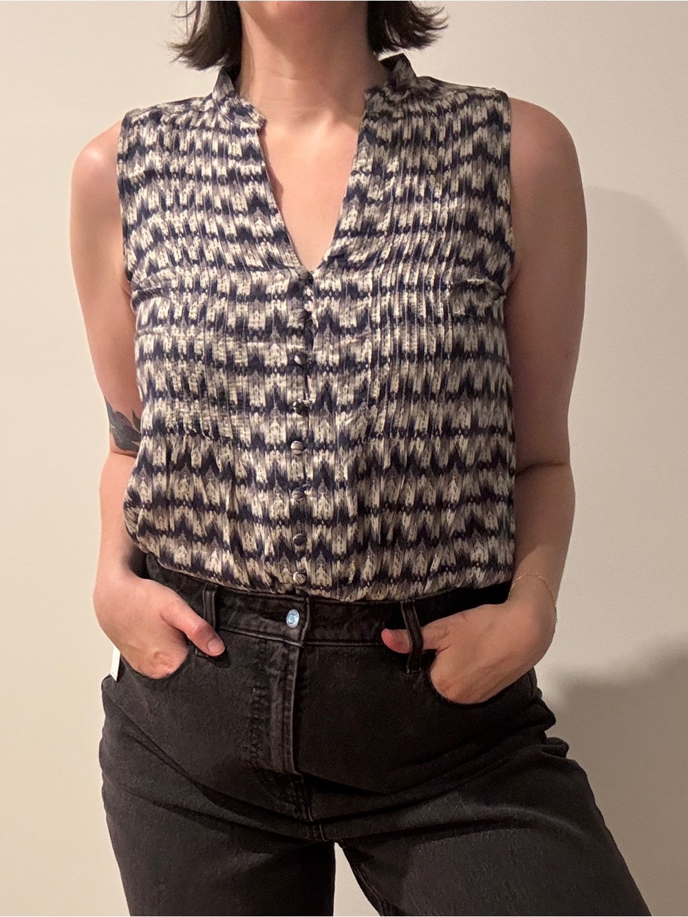 Anthropologie Anthro Maeve Sleeveless Ikat Style Pintuck Blouse Top S Small
